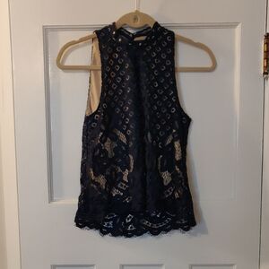 Navy lace short top